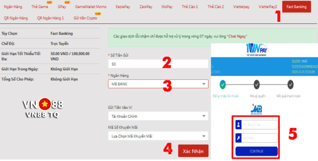 Deposit VN88 effective with Fast Banking