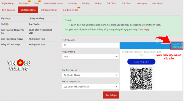 Using a QR code for VN88 deposits with just a few taps